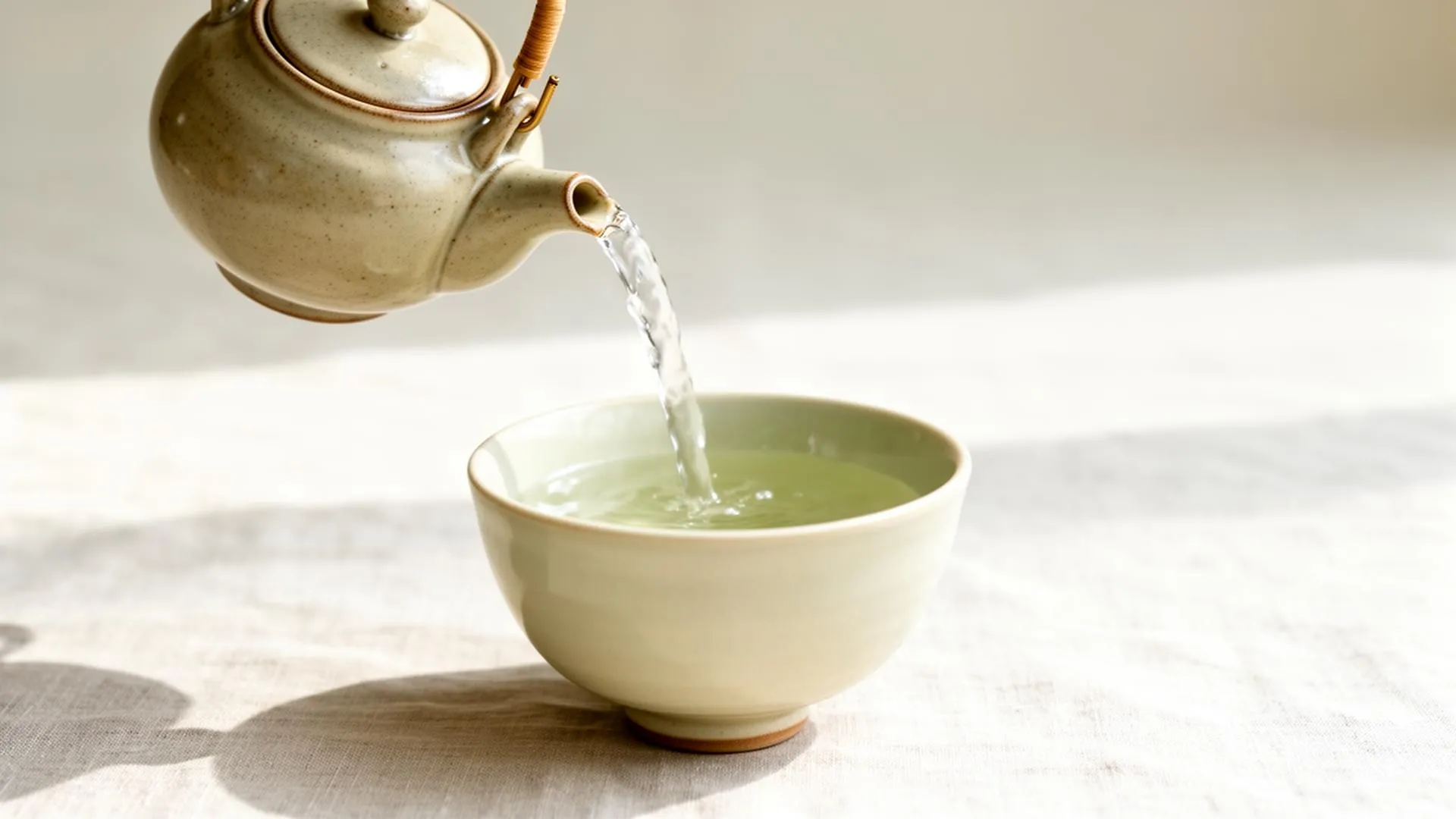 急須から茶碗へ注ぐ湯