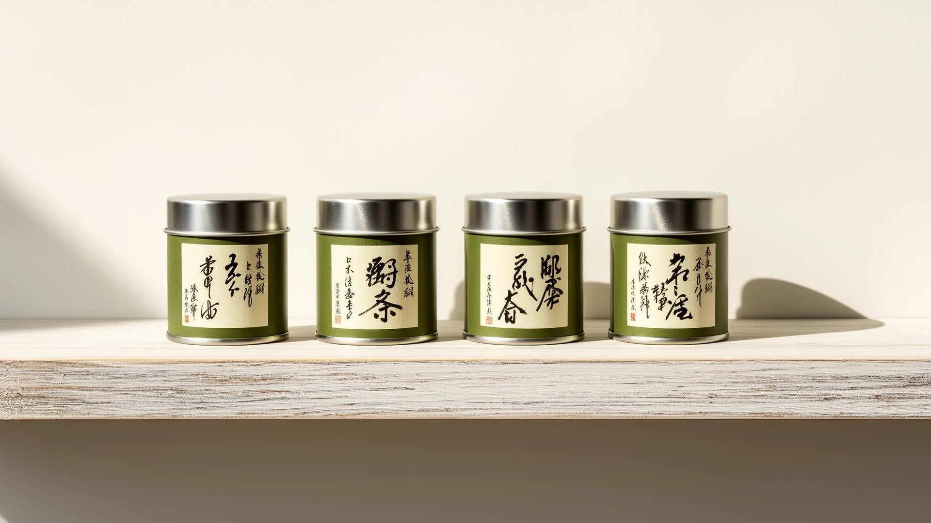 棚に並ぶ抹茶缶