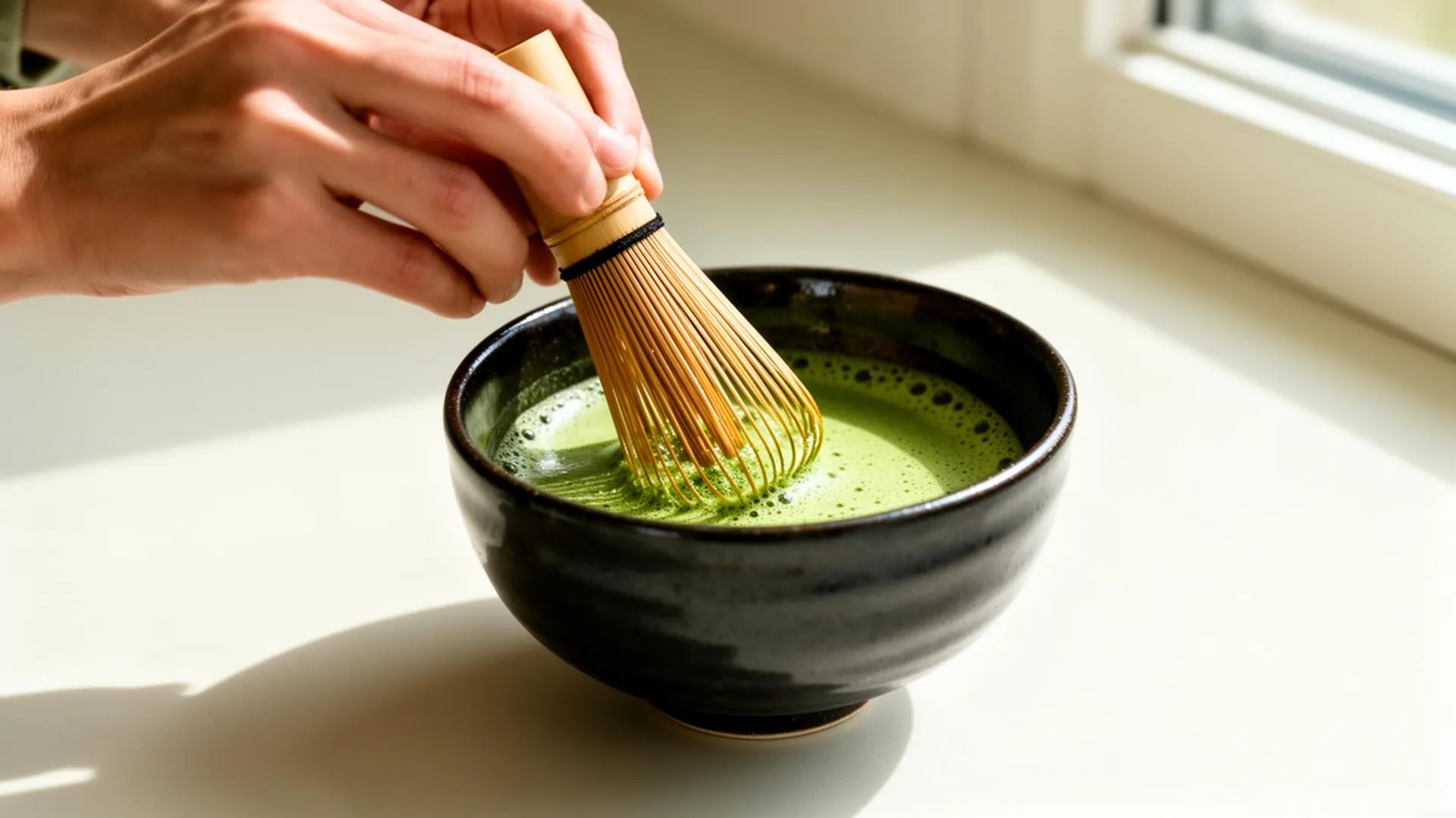 茶筅で抹茶を点てる手元
